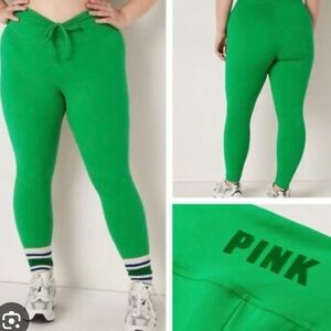 PINK Victoria's Secret Green Athletic Leggings with Striped Cuffs